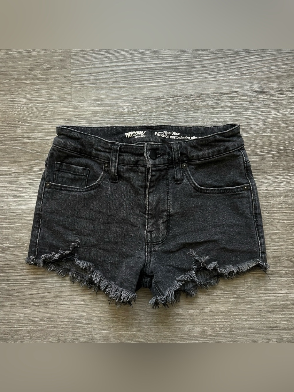 Mossimo Black Denim High Waist Distressed Ripped Frayed Jean Shorts Size 00